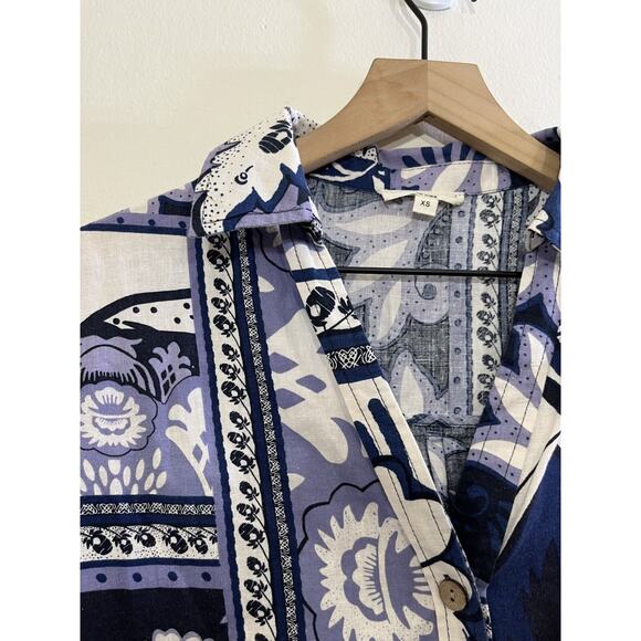 Festival Boho Linen Blend Beach Top XS Coastal Vacation Maximalist Resort Artsy - Picture 4 of 12